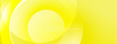 Parlak sarı soyut arka plan. Üst üste binen daireler dinamik görsel efekt yaratır. Yumuşak eğimler modern estetik sunar.