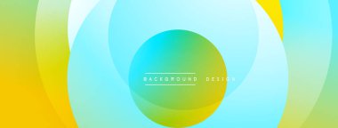Soyut renkli arkaplan. Üst üste binen daireler dinamik görsel efekt yaratır. Parlak renkler kusursuz harmanlanır, modern tasarım ögesi.