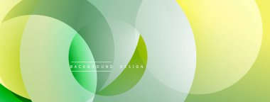Soyut arkaplan özellikleri üst üste binen şeffaf çemberler. Renkler yeşilden sarıya geçerek pürüzsüz değişimler yaratıyor. Minimalist tasarım.