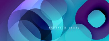 Soyut sıvı şekilleri örtüşür, parlak mavi ve mor renkler yaratır. Arkaplan ve sunumlar için modern tasarım ögesi.