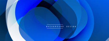 Soyut mavi tasarım, üst üste binen daireler. Gradyan gölgeler dinamik görsel efekt yaratır. Metin arka plan tasarımı okur. Modern, şık bir sunum.