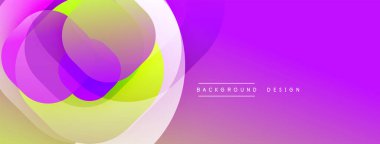 Soyut canlı şekiller üst üste biniyor, dinamik mor, sarı renkler yaratıyor. Arkaplan ve sunumlar için modern tasarım ögesi.