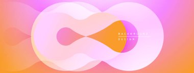 Soyut tasarım özellikleri üst üste binen şekiller, yumuşak eğimler. Pembe, turuncu renkler modern görsel efektler yaratır. Minimalist kompozisyon.