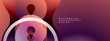 Soyut şekiller örtüşüyor, canlı gradyanlar yaratıyor. Kırmızı, mor renkler modern estetik sunarak tasarıma hükmediyor..