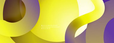 Soyut sarı, mor tasarım. Üst üste binen kurdeleler dinamik ve modern görsel efektler yaratır. Yumuşak eğimler derinlik ve doku sunar.