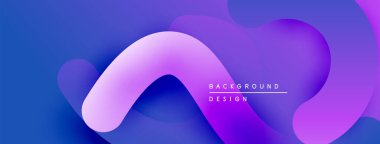 Soyut sıvı şekilleri, mor renkler, mavi gradyan. Arka planlar ve sunumlar için modern tasarım öğesi. Minimalist estetik.