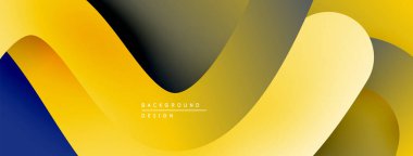Soyut akışkan şekiller, canlı sarı, koyu mavi, gri gradyanlar. Modern tasarım, pürüzsüz eğriler dinamik bileşim yaratır.