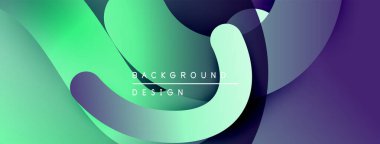 Soyut akışkan şekiller, canlı yeşiller, morlar dinamik bir zemin oluşturur. Modern tasarım elementleri hareket, derinlik.