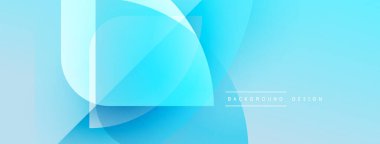 Soyut mavi katmanlar modern tasarım yaratır. Yumuşak eğimler, üst üste binen şekiller derinliği, temiz estetiği işaret ediyor. Minimalist kompozisyon.