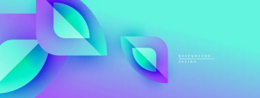 Soyut gradyan şekiller çakışıyor, dinamik görsel etki yaratıyor. Mavi, mor renkler kompozisyona hakim. Modern tasarım ögesi.