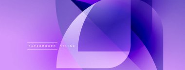 Soyut mor tasarım, üst üste binen şekiller. Renkler modern görsel efekt yaratır. Metin arkaplan tasarımı okur.
