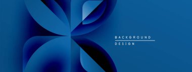 Soyut mavi tasarım kıvrımlı taç yaprakları içerir. Gradyan gölgeler derinlik yaratır, modern estetik. Minimalist metin arkaplan tasarımı okur.