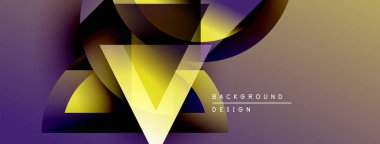 Soyut tasarım canlı mor, altın renkler içerir. Geometrik şekiller dinamik görsel etki yaratır. Metin arkaplan tasarımı okur.