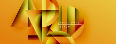 Soyut geometrik şekiller örtüşür, dinamik turuncu ve sarı renkler yaratır. Metin, kompozisyon içerisindeki arkaplan tasarımını okur.