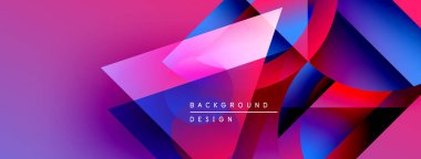 Soyut geometrik şekiller örtüşüyor, canlı pembe, mavi renkler yaratıyor. Modern tasarım dinamik enerji ve görsel ilgi öneriyor.