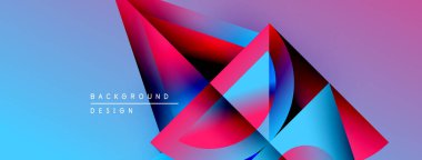 Soyut geometrik şekiller örtüşüyor, canlı renk eğimleri yaratıyor. Mavi, mor, kırmızı renkler kusursuz bir şekilde harmanlanır. Modern tasarım ögesi.