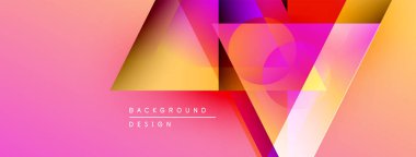 Soyut geometrik şekiller örtüşüyor, canlı pembe, turuncu, mor renkler yaratıyor. Arkaplan ve sunumlar için modern tasarım ögesi.