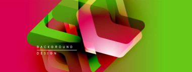 Soyut geometrik şekiller çakışıyor. Canlı renkler dinamik görsel efekt yaratır. Modern tasarım elementleri yenilik ve enerji öneriyor.