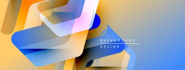 Soyut geometrik şekiller örtüşüyor, canlı renk eğimleri yaratıyor. Modern tasarım elementleri dinamik bileşimi, pürüzsüz geçişleri önerir.