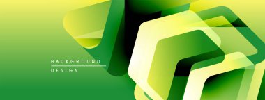 Soyut geometrik şekiller örtüşüyor, canlı yeşil, sarı renkler yaratıyor. Arkaplan ve sunumlar için modern tasarım ögesi.