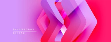 Soyut geometrik katmanlar canlı gradyan arkaplan oluşturur. Pembe, mor renkler düzgün bir şekilde harmanlanarak dinamik görsel doku oluşturur..