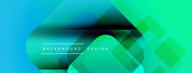 Soyut gradyan şekiller çakışıyor, dinamik görsel doku oluşturuyor. Mavi, yeşil renkler kompozisyona hakim. Metin arkaplan tasarımı okur.