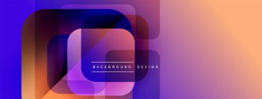 Soyut geometrik şekiller örtüşür, canlı bir değişim etkisi yaratır. Mor, turuncu renkler kompozisyona hakim. Metin arkaplan tasarımı okur.