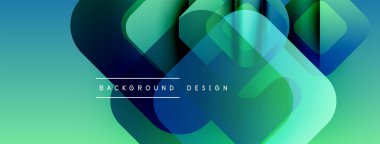 Soyut geometrik şekiller örtüşür, canlı bir değişim etkisi yaratır. Mavi, yeşil renkler kompozisyona hakim. Modern tasarım ögesi.
