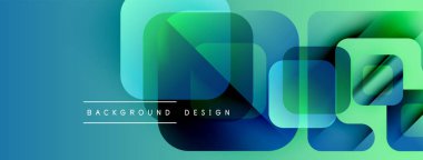 Soyut geometrik şekiller örtüşür, parlak mavi, yeşil eğimler yaratır. Modern tasarım elementleri teknoloji ve yenilik öneriyor. Arkaplan metni arkaplan tasarımı okur.