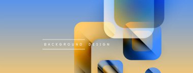 Soyut geometrik şekiller üst üste binerek katmanlı görsel efekt yaratır. Mavi 'den altın tonuna geçişler var. Minimalist tasarım.