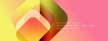 Soyut geometrik şekiller sarı, turuncu ve pembe renkleri harmanlarlar. Modern tasarım dinamik görsel efekt yaratır. Minimalist stil.