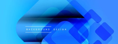 Soyut mavi şekiller dinamik arkaplan oluşturur. Metin arka plan tasarımı okur. Modern, temiz estetik.