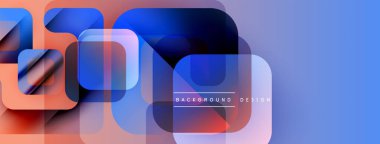 Soyut geometrik şekiller örtüşüyor, canlı renk eğimleri yaratıyor. Mavi, turuncu renkler tasarımda baskın. Modern, şık arkaplan dokusu.