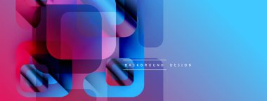 Soyut geometrik şekiller çakışıyor. Canlı maviler, pembeler, morlar dinamik kompozisyon oluşturur. Arka planlar için modern tasarım ögesi.