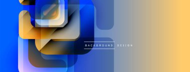 Soyut geometrik şekiller çakışıyor. Mavi, turuncu renkler modern tasarım yaratır. Renkler görsel ilgi sunuyor. Minimalist estetik.