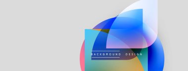 Soyut şekiller örtüşüyor, canlı renk değişimleri yaratıyor. Metin elementleri arka planı ve tasarımı olan minimalist tasarım. Açık gri arkaplan karşıtlık sağlar.