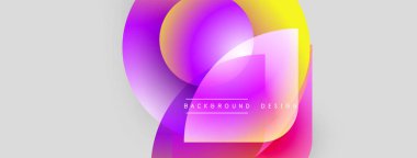 Soyut renkli şekiller çakışıyor. Gradyan renkler harmanlanarak, dinamik görsel efekt yaratır. Arka planlar için modern tasarım ögesi.