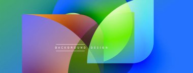 Soyut renkli şekiller örtüşür ve canlı bir görsel etki yaratır. Modern tasarım elementleri dinamik bileşim öneriyor. Arkaplan özellikleri eğimleri.