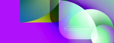 Soyut sıvı şekilleri örtüşür, canlı mor, yeşil ve mavi renkler yaratır. Arkaplan ve sunumlar için modern tasarım ögesi.