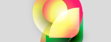 Soyut renkli şekiller çakışıyor. Gradyan renkler harmanlanarak, dinamik görsel efekt yaratır. Arka planlar için modern tasarım ögesi.