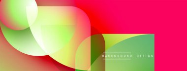 Soyut renkli şekiller çakışıyor. Gradyan renkler harmanlanarak, dinamik görsel efekt yaratır. Modern tasarım elementleri canlı bileşim sunar.