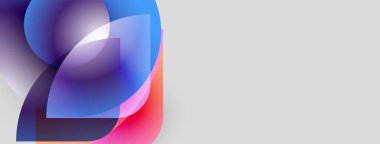 Soyut şekiller örtüşür, canlı renk karışımları yaratır. Yumuşak eğimler hareket, derinlik ve modern tasarım estetiğini akla getiriyor.