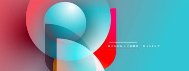 Soyut şekiller örtüşüyor, canlı renk değişimleri yaratıyor. Mavi, kırmızı, cyan renkleri tasarımda baskın. Modern estetik, temiz çizgiler sunar.