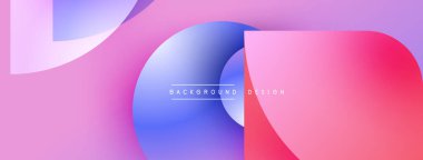 Soyut şekiller örtüşüyor, canlı pembeler, maviler, morlar yaratıyor. Modern tasarım farklı renkler, pürüzsüz geçişler içerir. Minimalist estetik.