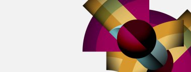 Soyut kompozisyonda üst üste binen renkli şekiller, daireler, kıvrımlar var. Canlı renklere sahip modern tasarım, temiz çizgiler, beyaz alan.