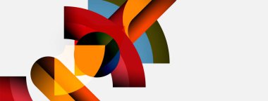 Soyut şekiller örtüşüyor, canlı renk değişimleri yaratıyor. Bileşim eğriler, açılar, dinamik enerji, modern estetik.