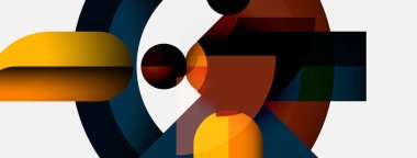 Soyut kuş çizimi. Geometrik şekiller tukan formu yaratır. Sıcak renkler baskın gelir, serin tonlarla zıtlaşır. Minimalist tasarım.