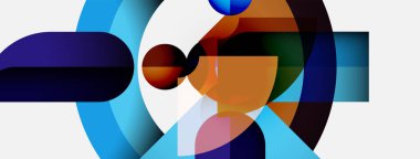 Soyut kompozisyon. Geometrik şekiller örtüşür, dinamik görsel efekt yaratır. Renkler karışıyor, ilginç desenler oluşturuyor. Modern tasarım.