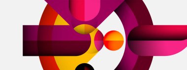 Üst üste binen daireler, canlı renkler, gradyanlar içeren soyut kompozisyon. Modern tasarım, dinamik şekiller görsel ilgi yaratıyor.