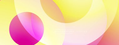 Soyut arkaplan özellikleri üst üste binen renkli çemberler. Gradyan renkler pembe, sarı ve turuncu karışımı modern tasarım yaratır. Yumuşak geçişler kompozisyona hakim..